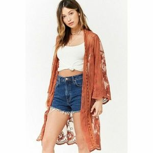 🍁Sheer Embroidered Rust Kimono